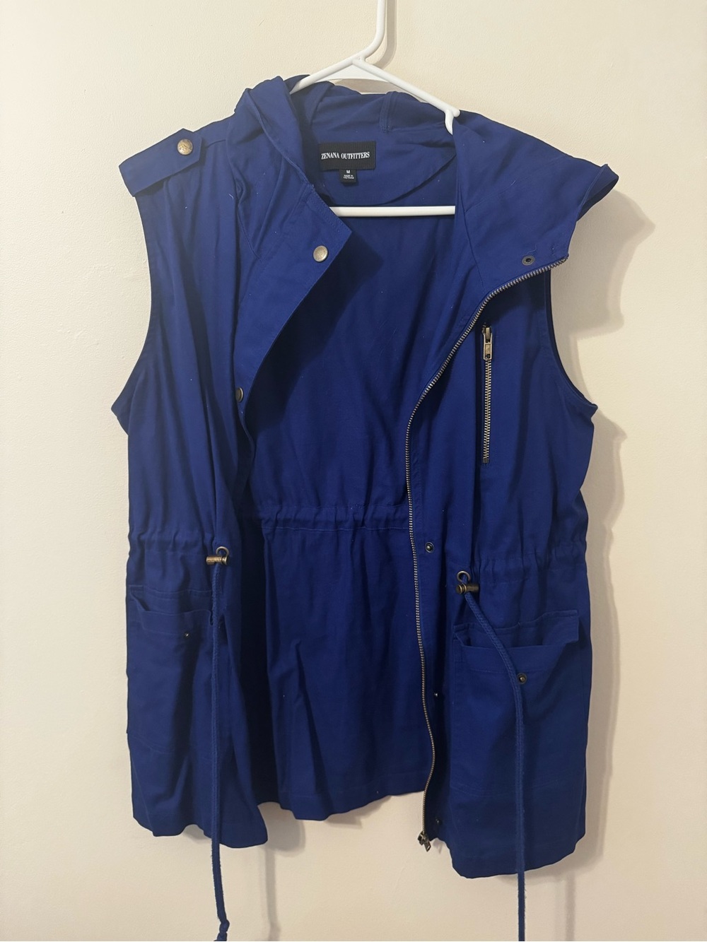 Zenana Outfitters Women's Sleeveless Hooded Utility Vest - Blue